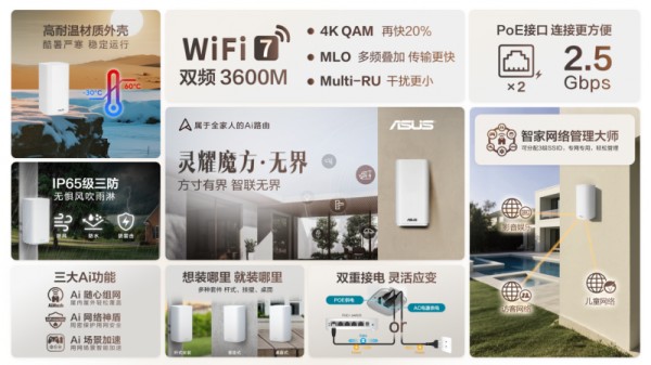 华硕灵耀魔方无界WiFi7户外路由器 重新定义庭院别墅的网络体验