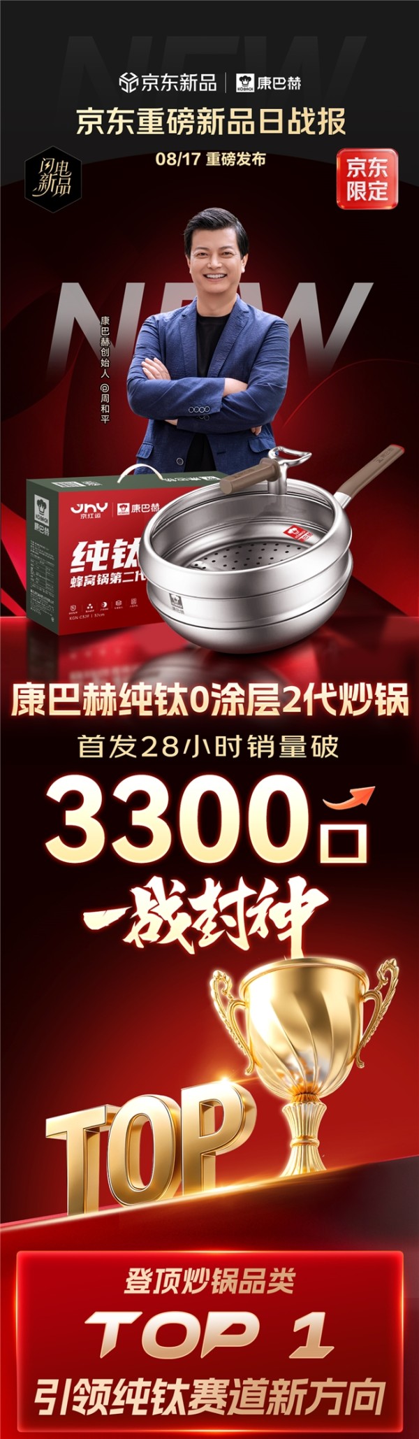 京东线上线下全渠道助推：康巴赫京红运二代纯钛锅首发即登顶品类TOP1