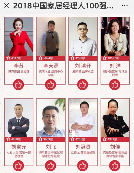 2018年（第二届）中国家居品牌经理人评选网络投票截图