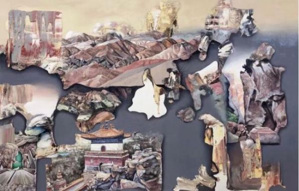 ▲钟飙作品:山问 (布面油画 195x300cm 2019年)