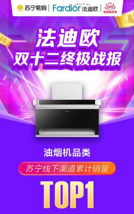 法迪欧双十二实力持续在线,油烟机、燃气灶累计销量再次夺冠