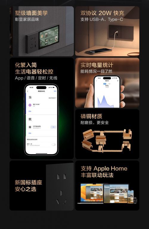 Aqara智能墙壁插座H2:双协议快充,别墅级智能插座登场