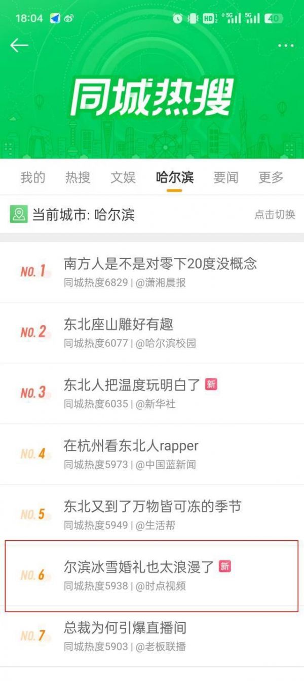 全民关注!哈尔滨公益冰雪集体婚礼新人征集登上微博热搜榜